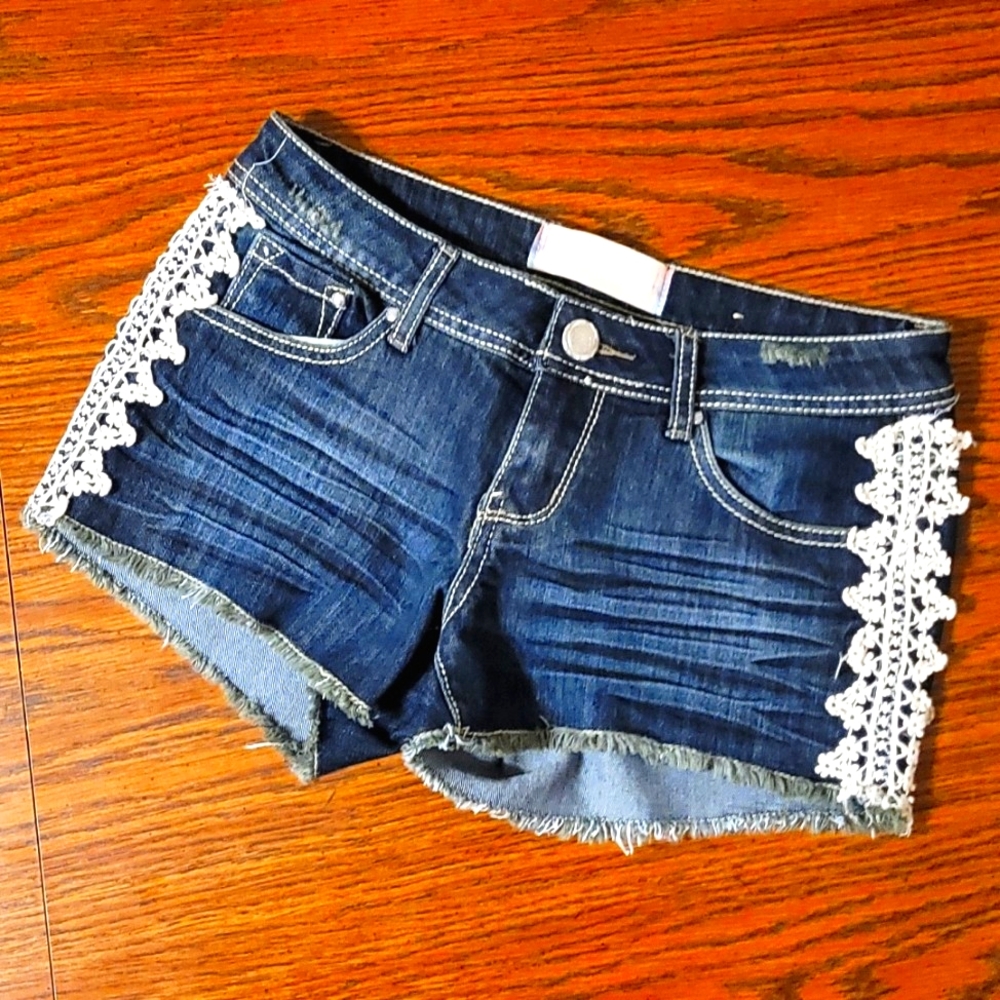 Boho Denim Shorts with Crochet Lace Detailing Down the Sides